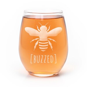 Laser Etched Bumble Bee Buzzed Stemless Wine Glass