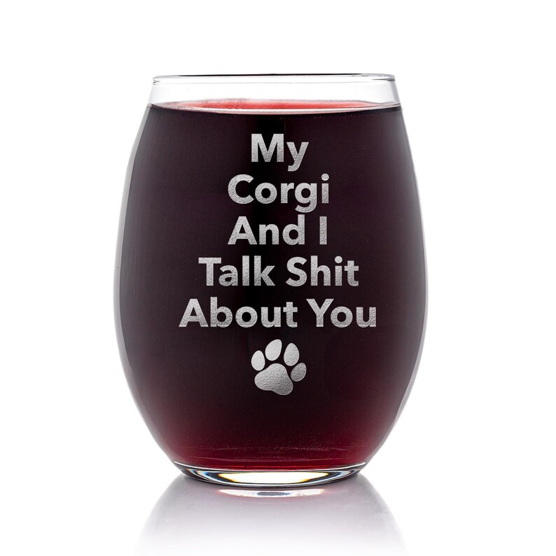 Funny Corgi Stemless Wine Glass: Etched Gift for Dog Owners, Corgi Gifts image 2