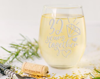 32nd Anniversary Stemless Wine Glass: Etched Gift - Etsy