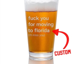 Personalized Housewarming Gifts Pint Beer Glass - Long Distance or Going Away Gift
