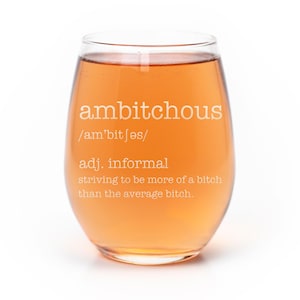 Ambitchous Adult Definition Stemless Wine Glass - Engraved Glass, Etched Glass, Stemless Wine Glass, Best Friend Gift, Friends Gift