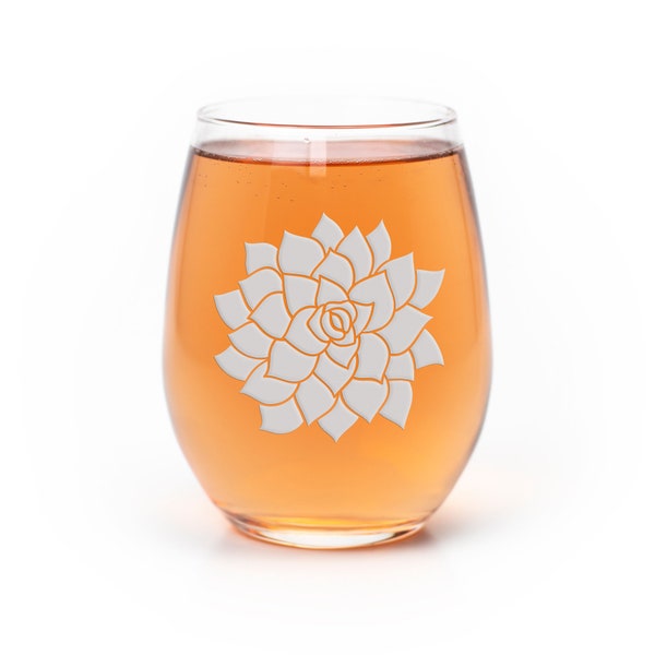 Succulent Stemless Wine Glass - Succulent Flower Gift, Succulent Gift