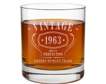 Personalized Birthday Gift for Him w/ Custom Year - Whiskey Glass for 30th, 40th, 50th, 60th