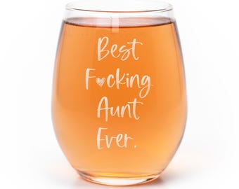 Best Fing Aunt Ever Stemless Wine Glass - Aunt Gift, Aunt Glass, Gift For Aunt, Fun Aunt Gift