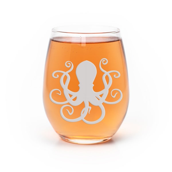 Octopus Stemless Wine Glass - Ocean Gift, Sea Life Gift, Octopus Gift Ideas, Nautical Wine Glass