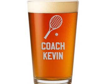 Personalized Tennis Coach Pint Glass, Custom Tennis Player Gift, Tennis Team Gifts