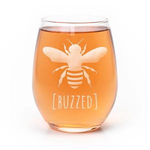 Laser Etched Bumble Bee Buzzed Stemless Wine Glass