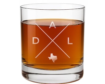 DAL Dallas Texas Rocks Glass - Etched Texas Gift