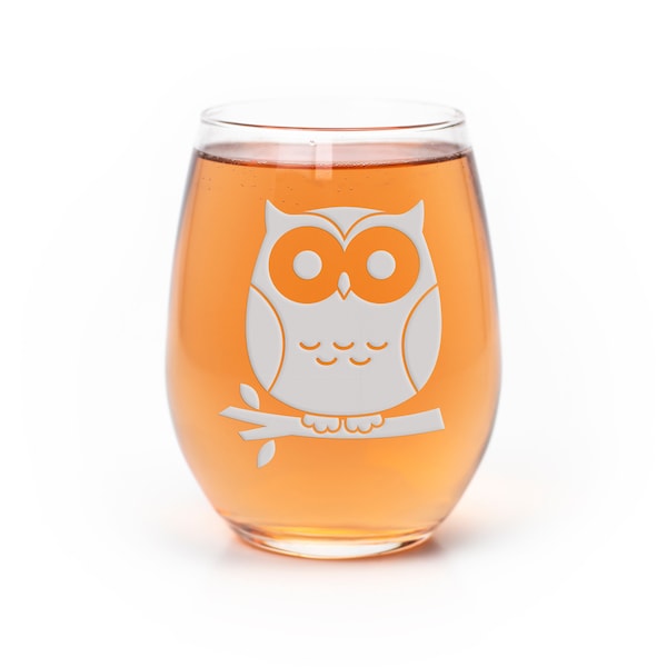 Owl Stemless Wine Glass - Gift Ideas For Owl Lovers, Owl Gift, Nature Wine Glass