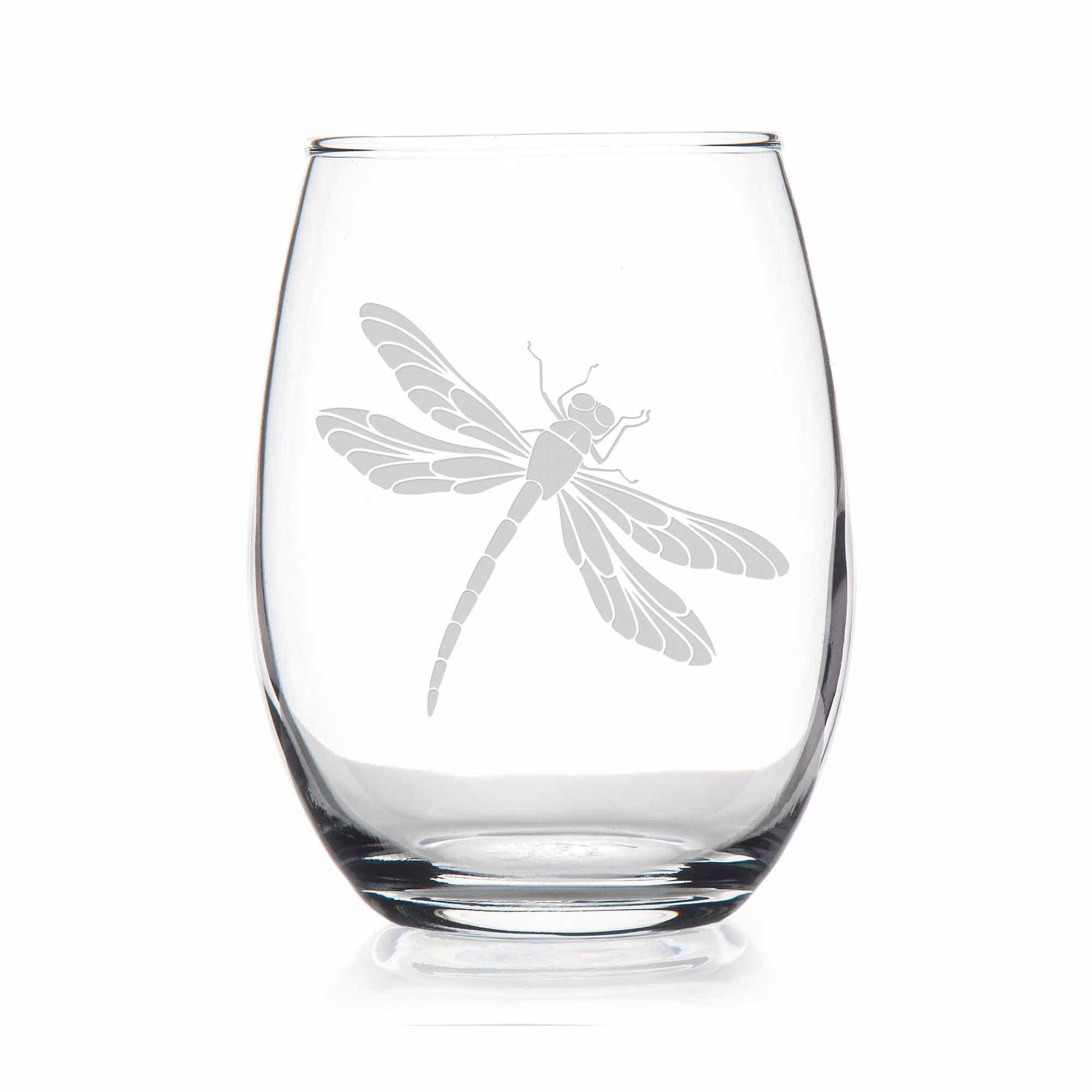 Acrylic Stemless Wine Glass Set, Dragonfly Flight
