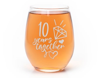 10 Year 10th Tenth Wedding Anniversary Gift Stemless Wine Glass - Anniversary Gifts, Unique Anniversary, Tenth Anniversary Gift