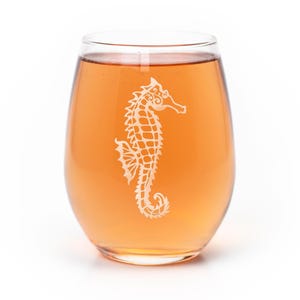 Seahorse Stemless Wine Glass - Seahorse Gift, Seahorse Wine Glass