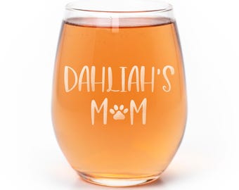 Copa de vino sin tallo personalizada con nombre de perro, regalo para mamás de gatos, regalos personalizados para amantes de las mascotas.