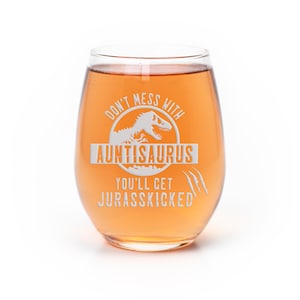Auntisaurus Best Aunt Stemless Wine Glass - Funny Aunt Gift, Gift for Aunt, Aunt Wine Gift, Personalized Best Aunt Gift