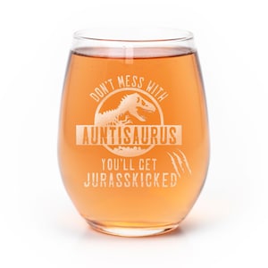 Auntisaurus Stemless Wine Glass - Funny Aunt Gift