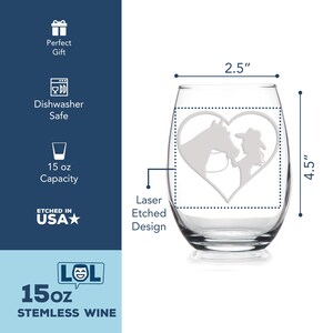 Heart Cowgirl Stemless Wine Glass - Gift Ideas For Horse Lovers, Horse Gift Idea, Horse Lover Gift, Unique Horse Gift, Horse Riding Glass image 4