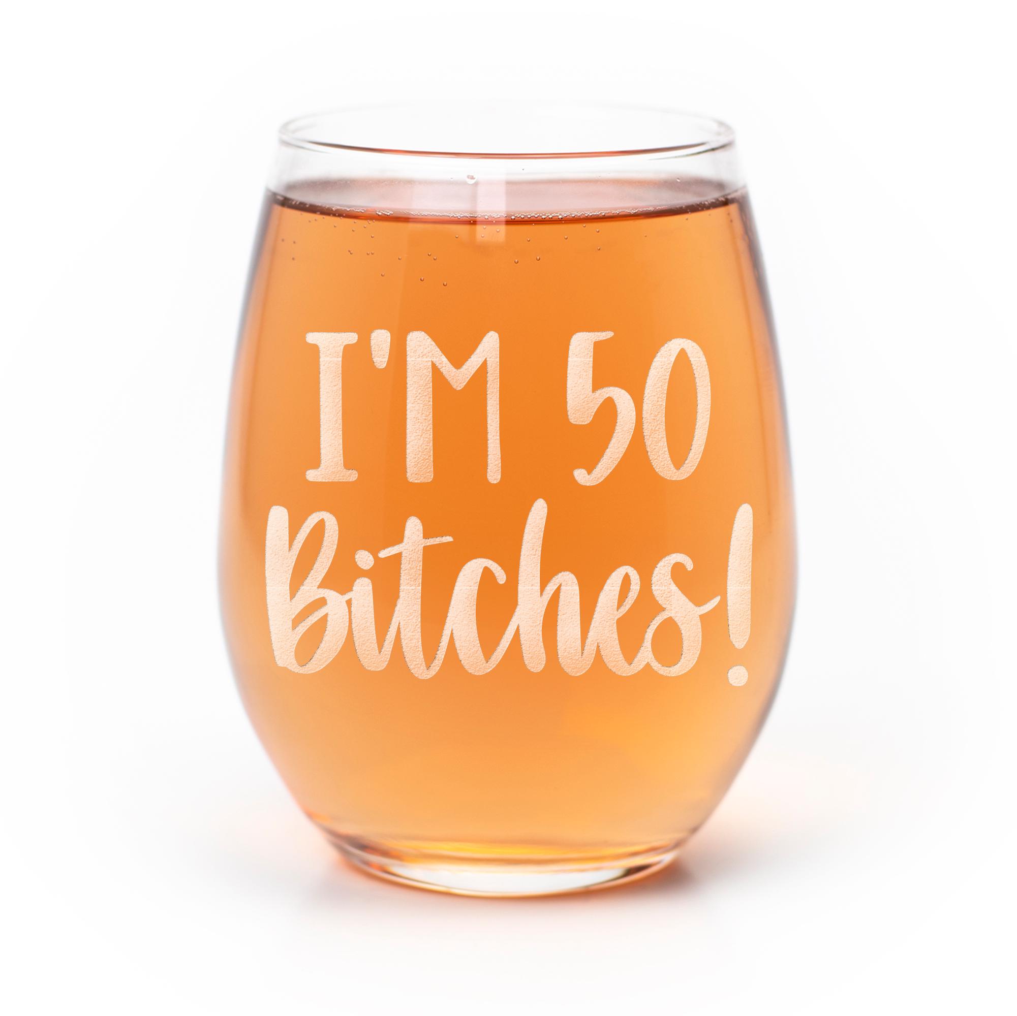 Funny 50th Birthday Stemless Wine Glass: Laser Etched Gift