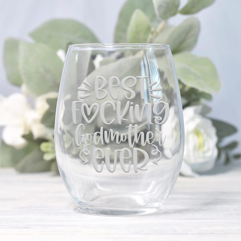 Best Fcking Godmother Ever Stemless Wine Glass - Fun Gift for Godmother, Godmother Glass image 6