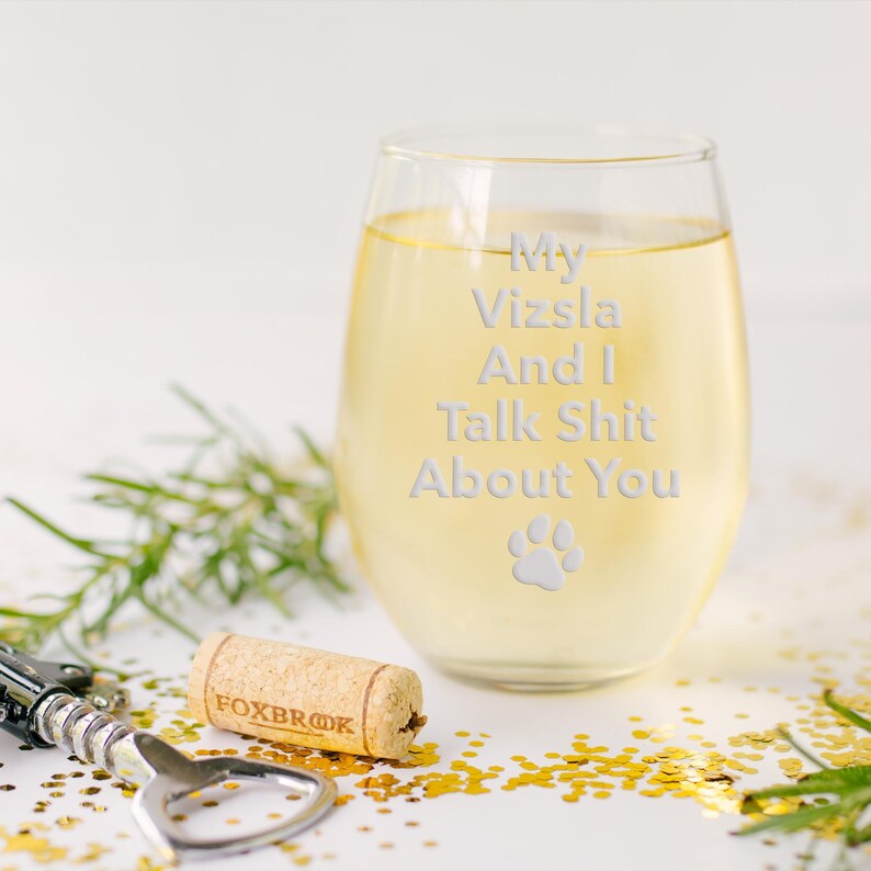 Etched Vizsla Stemless Wine Glass - Funny Dog Mom Gift image 8