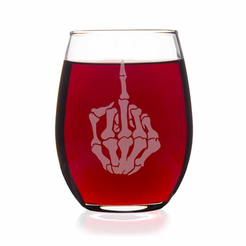 Skeleton Middle Finger Stemless Wine Glass Skeleton Gift Etsy