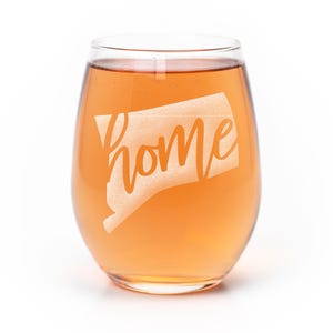 Connecticut State Stemless Wine Glass: Laser Etched Gift