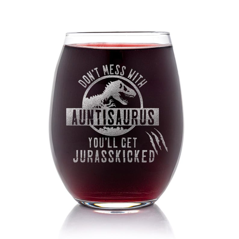 Auntisaurus Stemless Wine Glass - Funny Aunt Gift Bild 2