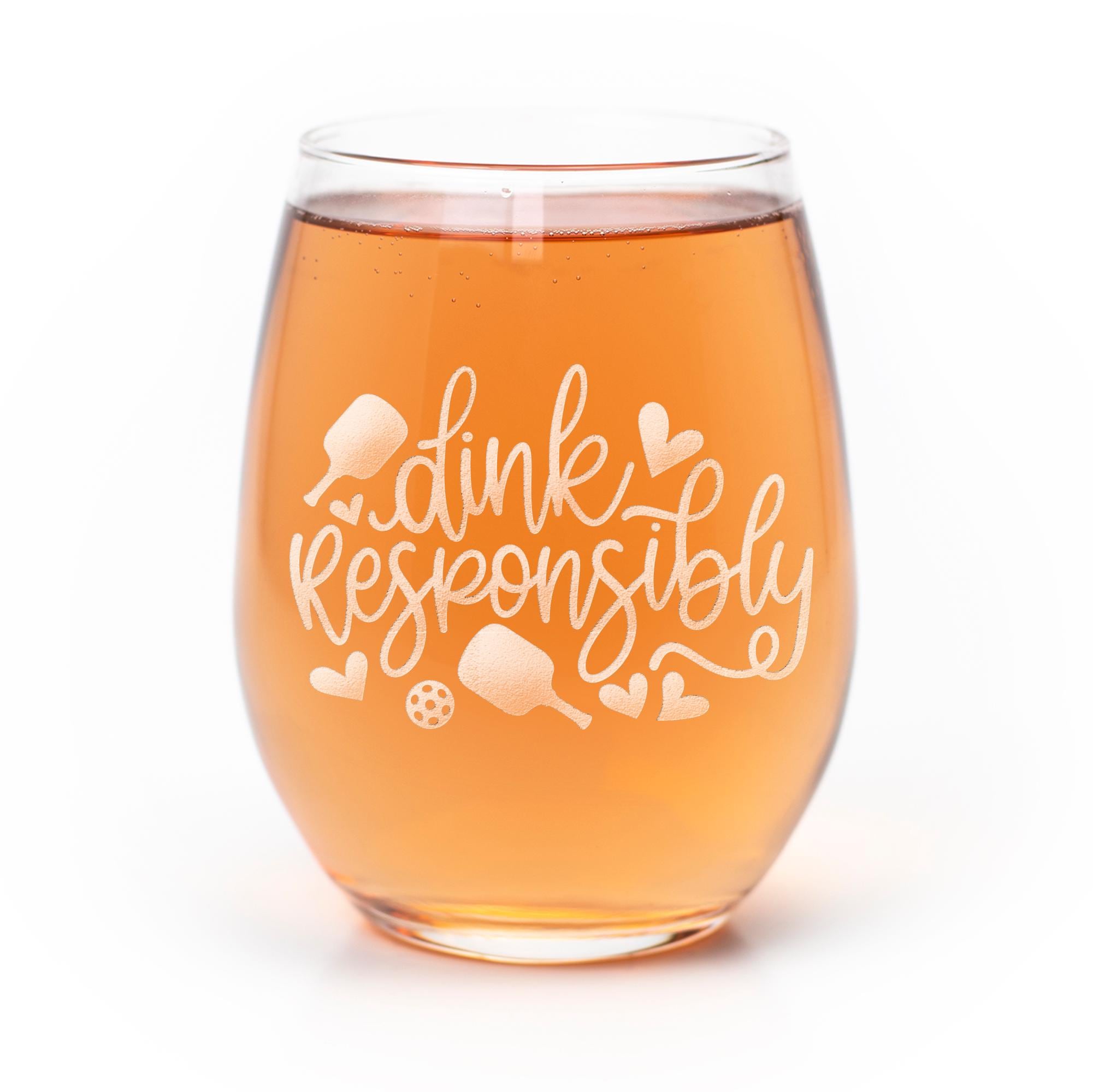 Pickleball Stemless Wine Glass: Dink Responsibly, Laser-Engraved 15oz