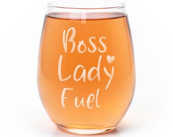 Boss Lady Fuel Stemless Wine Glass: Laser Etched Gift