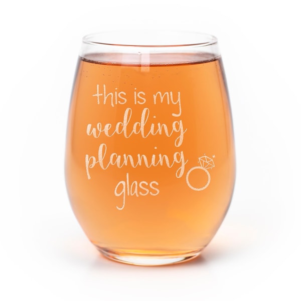 Wedding Planning Stemless Wine Glass: Engaged Gift with Ring