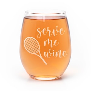 Serve Me Wine Tennis Stemless Wine Glass - Tennis Gift, Tennis Wine Glass, Tennis Player Gift, Tennis Coach Gift, Tennis Mom