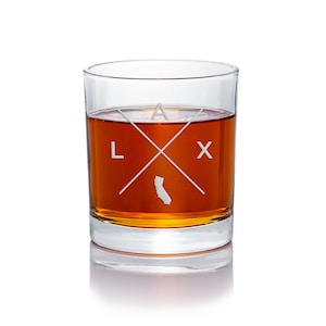 LAX Los Angeles California Round Rocks Glass - Unique Los Angeles Gift, LA Gift, California Whiskey Glass, Best California Gift