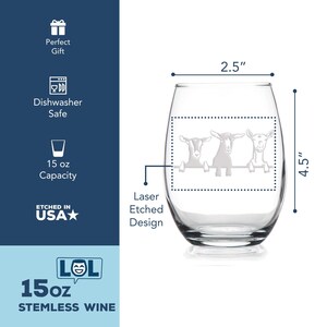 Goats Stemless Wine Glass: Laser Engraved Funny Goat Gift image 4