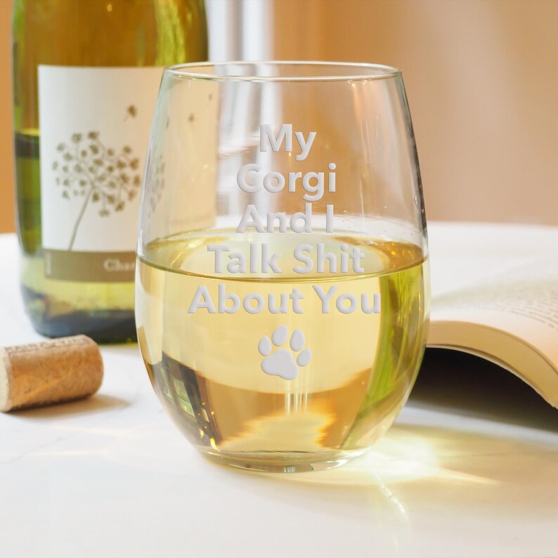 Funny Corgi Stemless Wine Glass: Etched Gift for Dog Owners, Corgi Gifts image 6