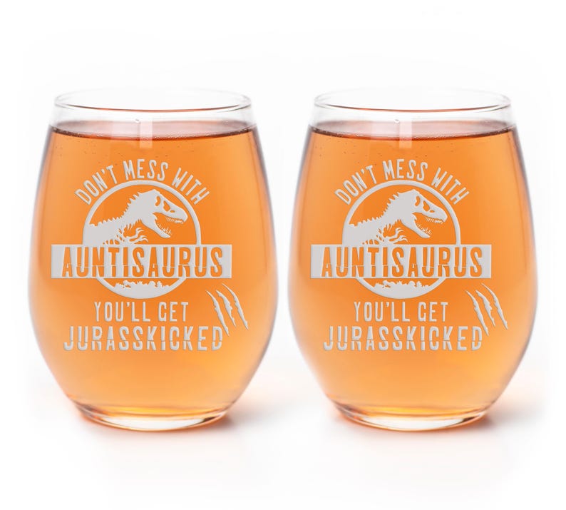 Auntisaurus Stemless Wine Glass - Funny Aunt Gift Bild 5