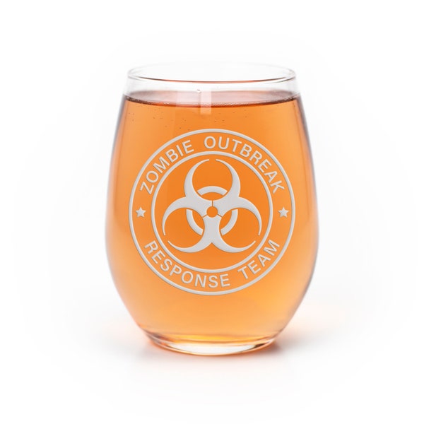 Zombie Apocalypse Outbreak Response Team Stemless Wine Glass - Zombie Gift, Zombie Glass, Horror Gift