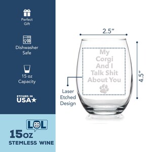 Funny Corgi Stemless Wine Glass: Etched Gift for Dog Owners, Corgi Gifts image 4