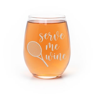 Serve Me Wine Tennis Stemless Wine Glass - Tennis Gift, Tennis Wine Glass, Tennis Player Gift, Tennis Coach Gift, Tennis Mom