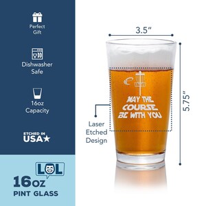 Disc Golf Gift Pint Glass: Laser Etched Funny Beer Cup Bild 2