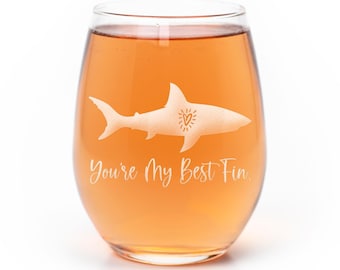 Youre My Best Fin Shark Stemless Wine Glass - Shark Week Gift, Shark Pun, Best Friend, Best Friend Gift, Shark Lover, Christmas Gift