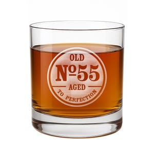 55th Birthday Rocks Glass: Aged to Perfection, Etched Whiskey Glass