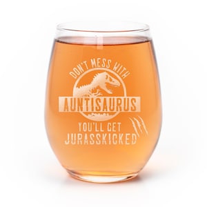 Auntisaurus Stemless Wine Glass - Funny Aunt Gift Bild 1