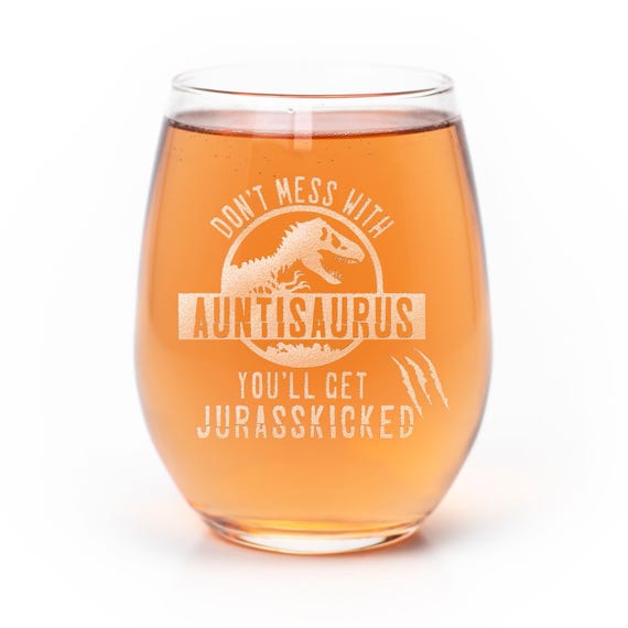 Auntisaurus Stemless Wine Glass - Funny Aunt Gift