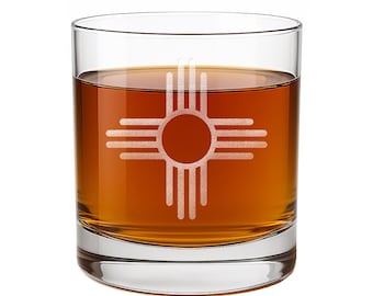 New Mexico Zia Sun Rocks Glass, Southwestern Decor, Albuquerque NM Gift, Zia Symbol