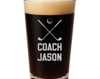 Personalized Golf Coach Gift Pint Glass, Golf Team or Coaches Retirement Gifts