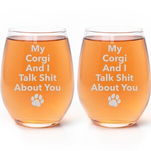 Funny Corgi Stemless Wine Glass: Etched Gift for Dog Owners, Corgi Gifts image 5