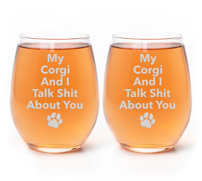 Funny Corgi Stemless Wine Glass: Etched Gift for Dog Owners, Corgi Gifts image 5