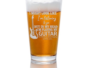 Guitar In My Head Pint Beer Glass - Symphony & Spirits, Guitar Gift, Guitar Player, Musician, Music Gift