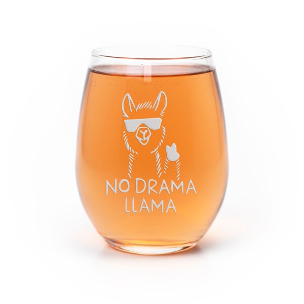 No Drama Llama Stemless Wine Glass - Funny Wine Glass, Wine Glass Jokes, Llama Gift