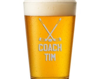 Hockey Coach Custom Gifts Pint Glass Personalized Hockey Gift for Coach Appreciation