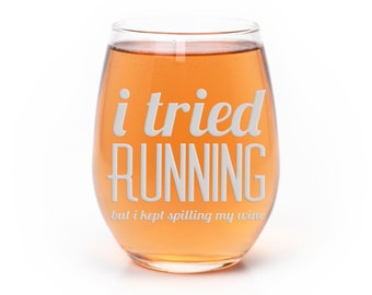 I Tried Running Spilled My Wine Stemless Wine Glass - Gift For Female Marathon Runner, Gift Ideas for Fitness Instructor, Runner Wine Glass
